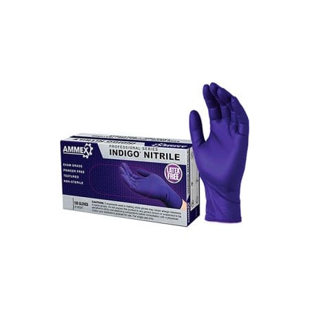Ammex Disposable Gloves, 3 mil Palm, Nitrile, Powder-Free, XL, Indigo AINPF48100